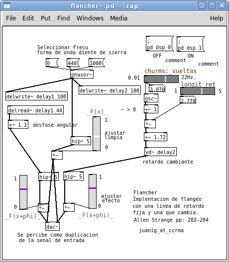Patch de Pd con un modelos de Flanger.