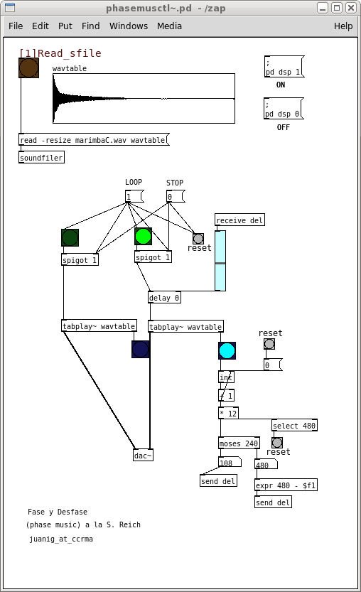 Patch de Pd  para música de fase y
      retardos en la reproducción