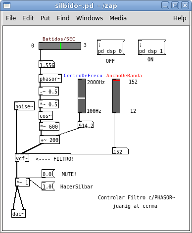 Patch de Pd con filtro para ruido blanco